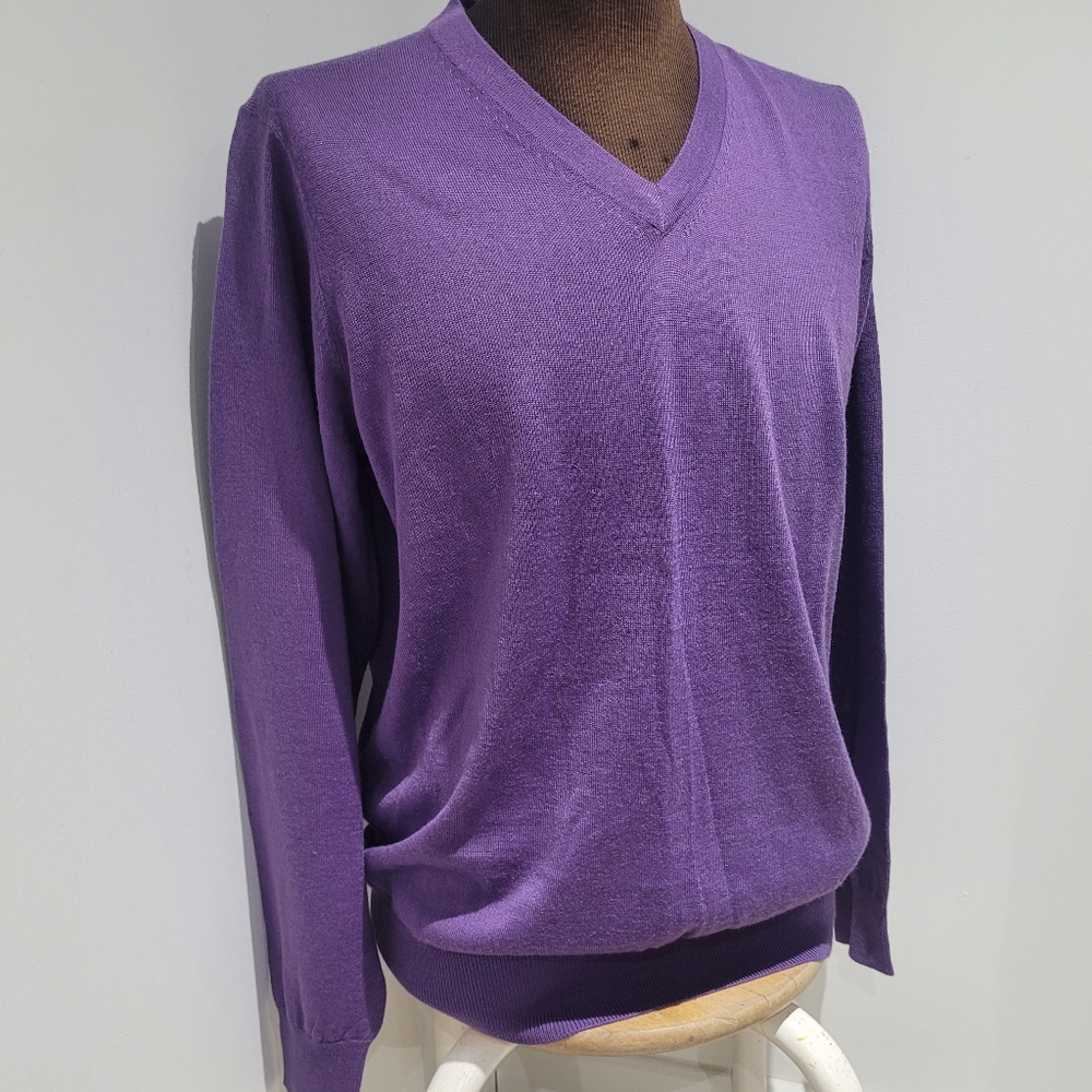 Point Zero Men's Vintage Purple V-Neck Merino Wool Sweater Large Preppy NEW - Picture 2 of 8